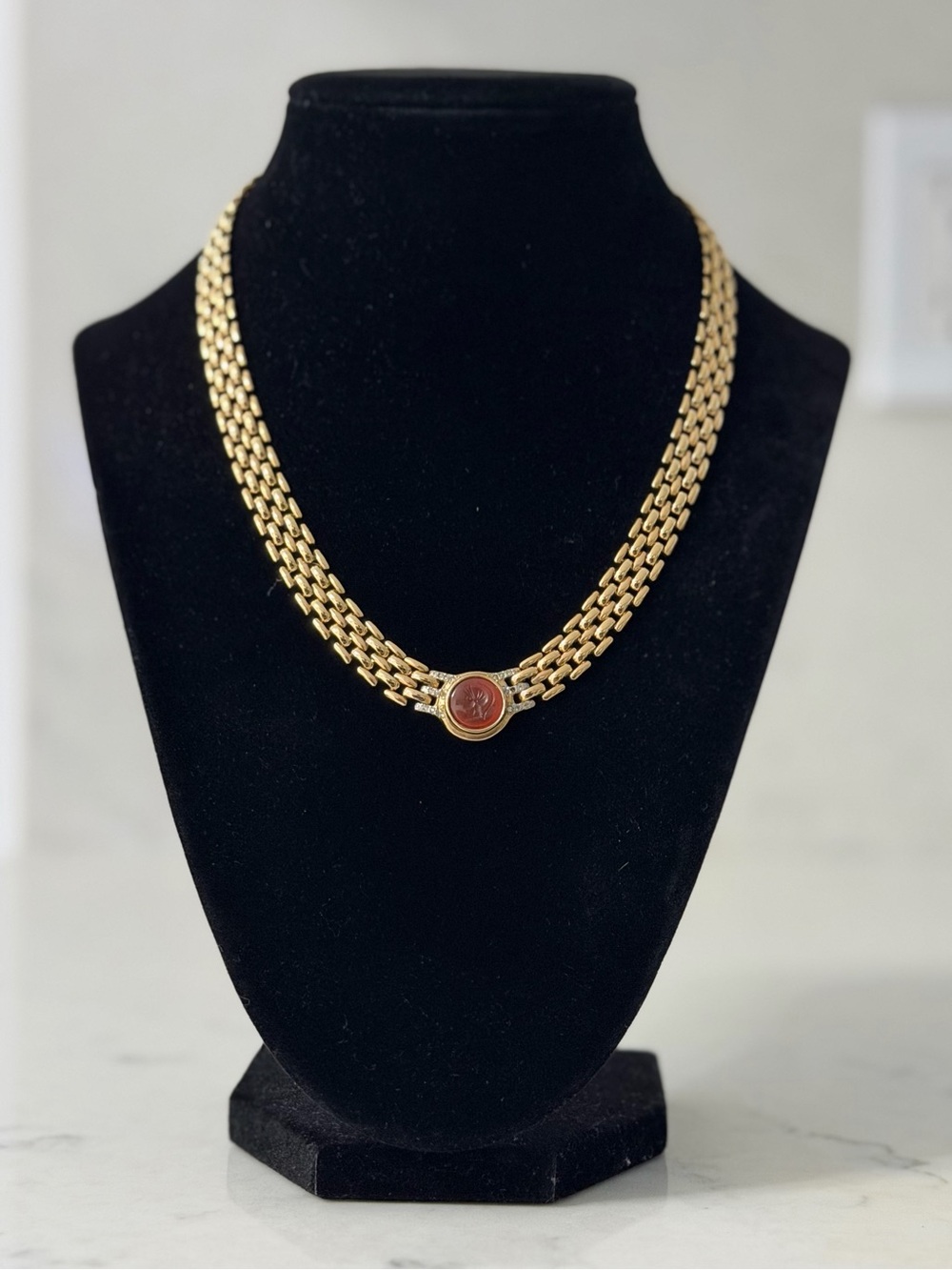 Vintage Gold Panther Necklace Necklace with Cameo - Women Jewelry
